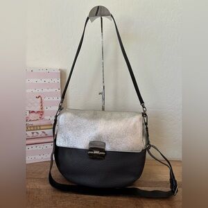 FURLA Two Tone Leather Silver and Black Crossbody/Shoulder Bag